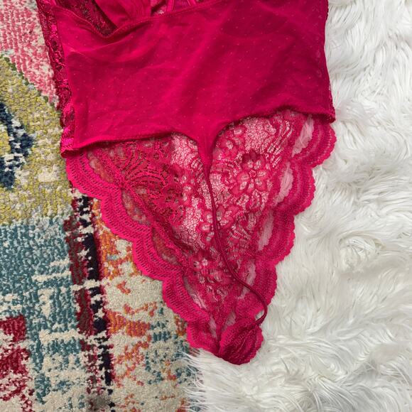 Vintage 80s Victoria's Secret Pink Lace One Piece Teddie Bodysuit Lingerie 36C - Picture 7 of 8